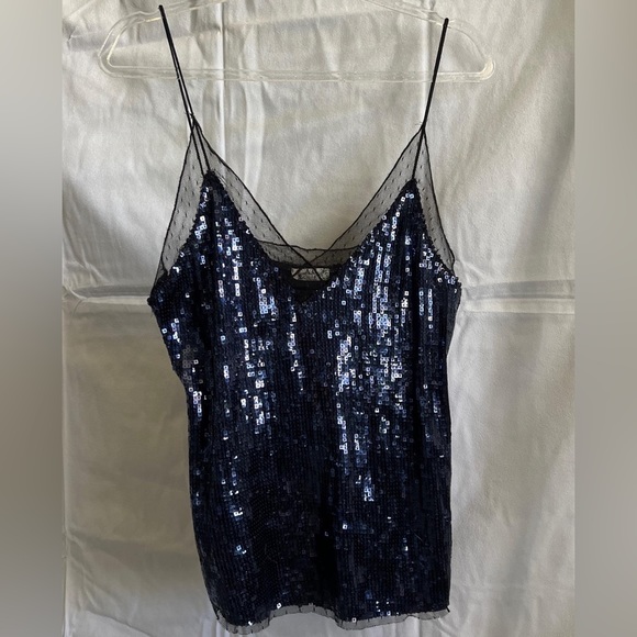 FREE PEOPLE Navy sequin cami top - Picture 2 of 8